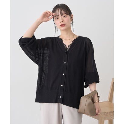 アースミュージックアンドエコロジー earth music&ecology キーネックシアーカーディガン （ブラック）