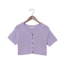 チーク Cheek 透かし編ニットカーディガン (LAVENDER)