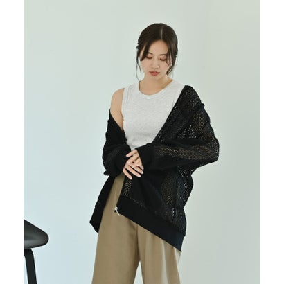スタイルデリ STYLE DELI 【BLK001】クロシェ編みすっきりジップカーデ （ブラック）