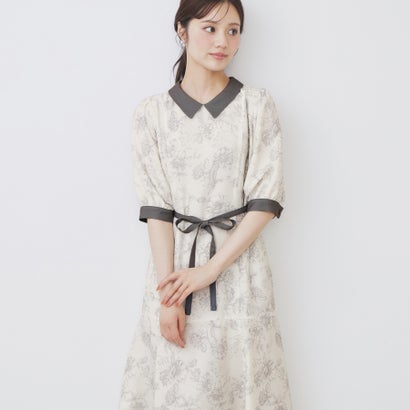 インデックス index リボン2waパネルフラワーバイカラーワンピース【洗濯機可・イージーアイロン】 （チャコールグレー(114)）