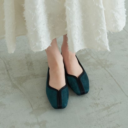 モード エ ジャコモ カリーノ MODE ET JACOMO carino スクエアトゥ切り替えデザインフラットパンプス （ダークグリーン）