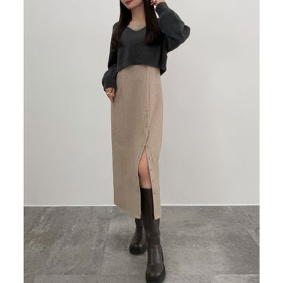 セネア CENEA CENEA シャギーショートニット＋釦スリットキャミワンピース(裏地なし)set （ダークグレー）