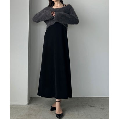 ルエレ Louere Louere シャギーショートニット＋セミフレアキャミワンピースSET （ブラック）(4)