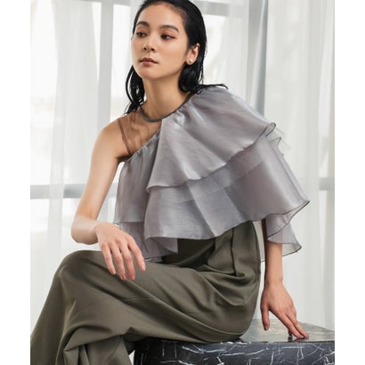 ガール GIRL ティアードフリル オールインワン パンツドレス 結婚式 パーティードレス オケージョンドレス お呼ばれ 二次会 成人式 同窓会 （グレージュカーキ）