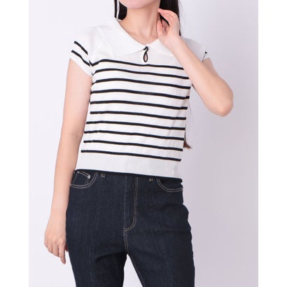 スタイルブロック STYLEBLOCK 襟付きボーダー柄ニット （ホワイト）