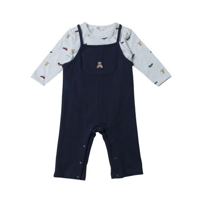 プティマイン petit main 【POLO BCS】モチーフ長袖サロペット （TOP・グレー）