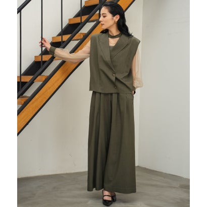 ガール GIRL テーラードジレ シアーブラウス オールインワン パンツドレス 3点セット 結婚式 パーティードレス オケージョンドレス お呼ばれ 二次会 成人式 同窓会 （カーキ）