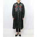 スカラー ScoLar 花蝶刺繍チュール重ね チェック柄デニムワンピース (ブラック)(4)