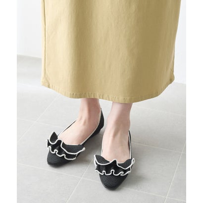 コカ COCA 【SUSTINABLE】ビッグフリル ソフトスクエアトゥ ニット パンプス （BLWH）