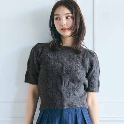 コカ coca ヤク風ケーブル半袖ニット （Charcoal）のサムネイル
