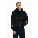 デシグアル Desigual 風景柄のフード付きスウェット (グレー/ブラック)