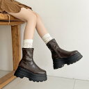 シューズインクローゼット Shoes in Closet -シュークロ- 厚底トリプルソール ストレッチ フィット ショートブーツ 2896 (ダークブラウン/スムース)