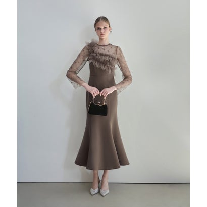 レジャ Leja フラワーモチーフアシンメトリーチュールマーメイドワンピースドレス 2点セット 美脚効果結婚式 パーティードレス 成人式 二次会 同窓会 お呼ばれ オケージョン 20代 30代 40代