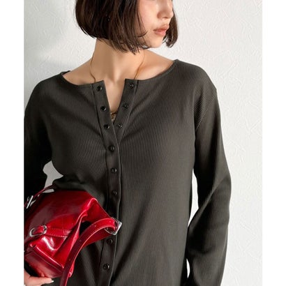 クラシカルエルフ Classical Elf 大人の余裕を纏う。前後2wayドットボタンリブ素材カーディガン（長袖） （チャコール）