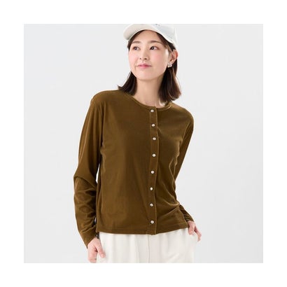 トーキョーシャツ TOKYO SHIRTS 【Pitta Re:)】 ニット ベロアドットボタン カーディガン 長袖 レディース （ブラウン）