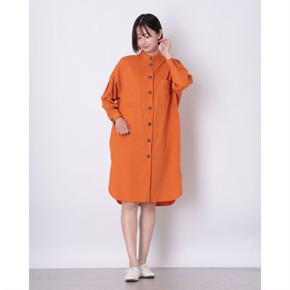 ファイン FINE ノーカラーオーバーシャツワンピース （オレンジ）