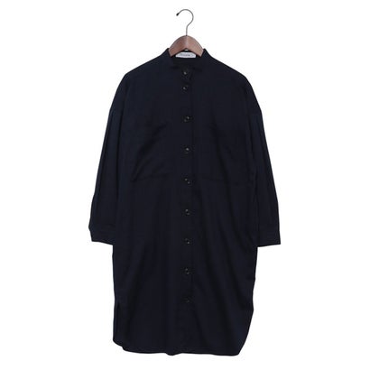 ファイン FINE ノーカラーオーバーシャツワンピース （ネイビー）