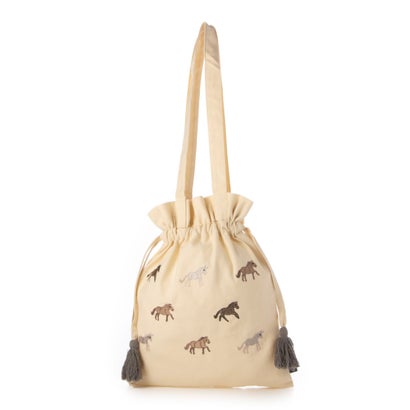カンカン KANKAN ウマ刺繍巾着バッグ （ナチュラル）