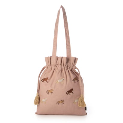 カンカン KANKAN ウマ刺繍巾着バッグ （ピンク）