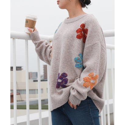 リベル モア libelle more MIX花柄ジャガードニットプルオーバー （グレージュ）