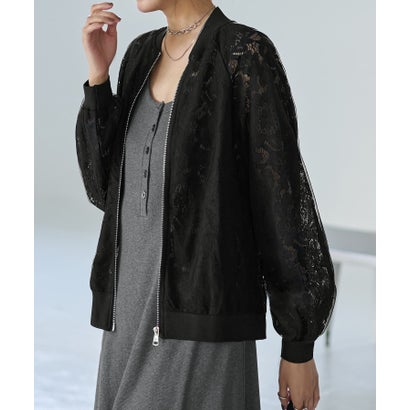 スタイルデリ STYLE DELI レースにチュールを重ねたブルゾン （ブラック）