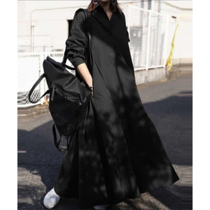 セットアップセブン SETUP7 ロング丈フレアシャツワンピース KNF （ブラック）