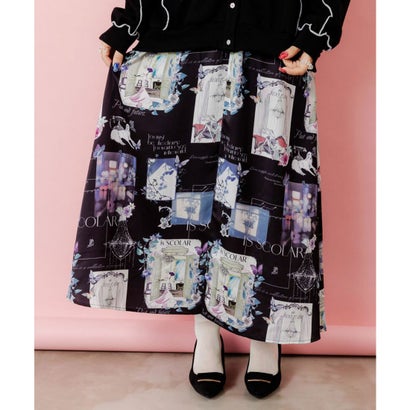 スカラー ScoLar 現在と過去 イメージプリントスカート （ブラック）