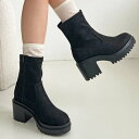 シューズインクローゼット Shoes in Closet -シュークロ- 軽量厚底 ヒールアップ フィット ストレッチ ショートブーツ 2643 (ブラック/スウェード)