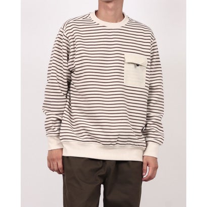 オムネス OMNES 裏起毛フラップポケット付きプルオーバー長袖 (アイボリー×モカ)