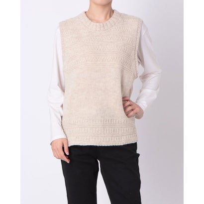 オムネス OMNES 3ゲージ ウール100％ ガーターMIXバックスリットニットベスト （オートミール）