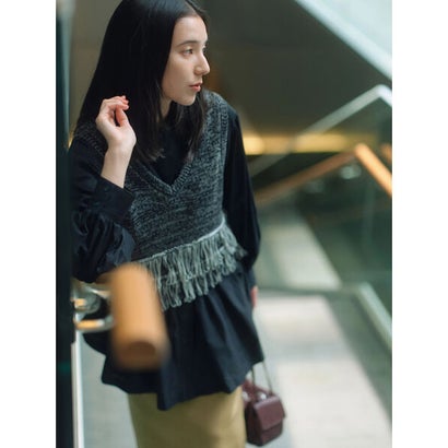 サマンサモスモス ブルー Samansa Mos2 blue フリンジニットベスト （ブラック）