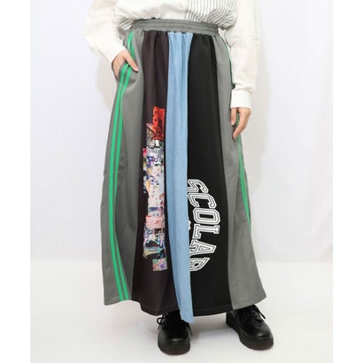 スカラー ScoLar ロゴコラージュ柄 デニム×ジャージ切替スカート （グレー）