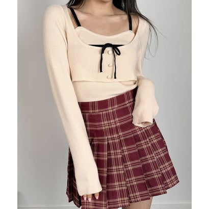 ビビッドレディ VIVIDLADY 2点セット リボン付きニット キャミソール ニットプルオーバー （クリーム）