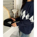 ビビッドレディ VIVIDLADY アーガイル柄ニット 襟付き セーター 韓国ファッション (ネイビー)