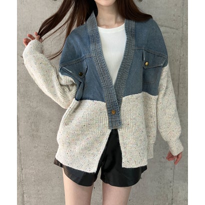ミージェーン me Jane デニム×MIXニット切替カーディガン （アイボリー）