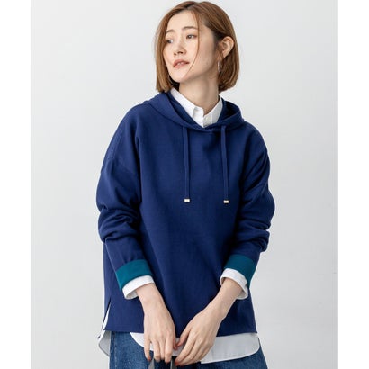 23区（大きいサイズ） 【一部先行予約/洗える】ダブルフェイスニット パーカー （ブルー系）