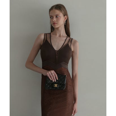 レジャ Leja VネックメッシュストーンIラインドレスワンピース美脚効果結婚式 パーティードレス 成人式..