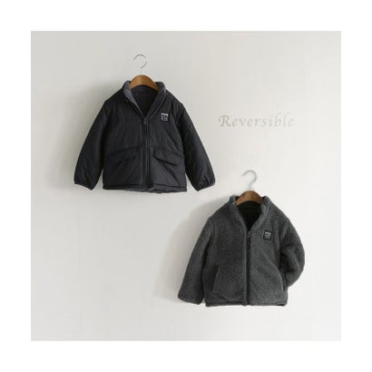 ブランシェス branshes 【マシンウォッシャブル」中綿ボアリバーシブルブルゾン (チャコールグレー)