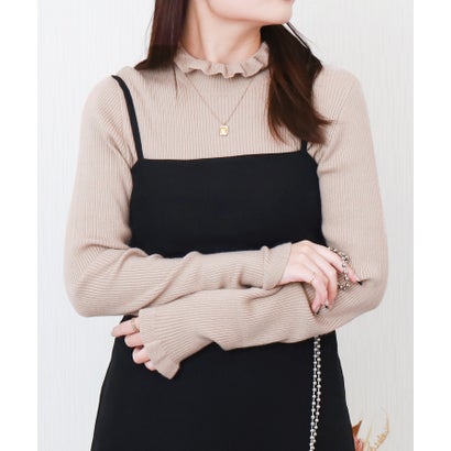 リベル モア libelle more 【洗濯機で洗える】フリルネックリブニットプルオーバー （ベージュ）