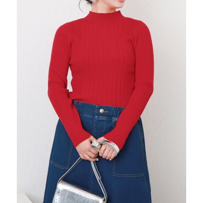 リベル モア libelle more 【洗濯機で洗える】ランダムリブボトルネックニットプルオーバー （アカ）