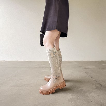 シュガーシュガー SugarSugar リブニット ロング ブーツ【SUGAR SUGAR シュガーシュガー】ダブルベルト 8101 秋冬 （ベージュ）