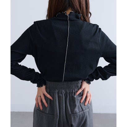 セットアップセブン SETUP7 テレコリブ配色ミシンスリットタートル長袖 GLR （ブラック）