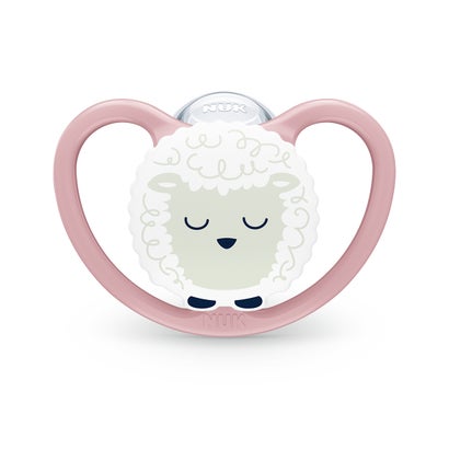 ヌーク NUK おしゃぶりスペースナイト(消毒ケース付き) /0-6カ月用【返品不可商品】 （ひつじ）