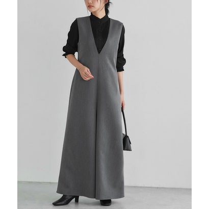 マーベラス バイ ピエロ marvelous by Pierrot 【低身長向け】Vネックフレアヘムオールインワン （杢チャコール）