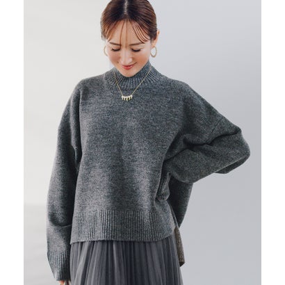ユアーズ ur's スフレタッチハイネックオーバーサイズニット （杢チャコール）