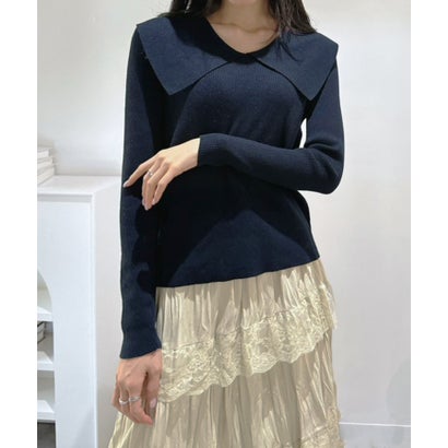 ジュエローブ Jewelobe ビックカラーリブニットトップス （ネイビー）