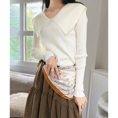 ジュエローブ Jewelobe ビックカラーリブニットトップス （オフホワイト）