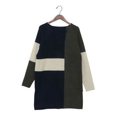 エグランティーヌ EGLANTINE ウール混ブロック柄ニットチュニック （ネイビー）