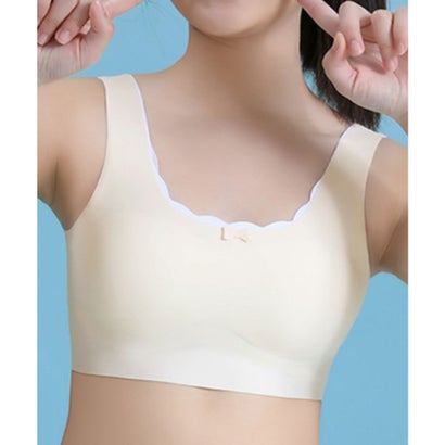 レースレディース Lace Ladies ミルキーカラー リボン スカラップ シームレス ブラトップ （ベージュ）