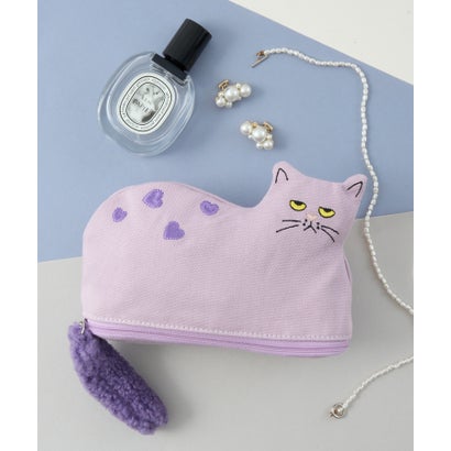 カシュカシュ cache cache ネコ刺繍ポーチ （パープル）